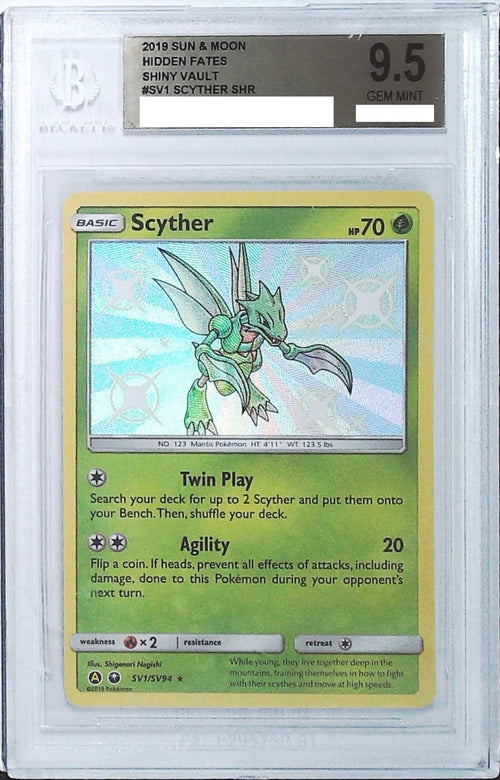 [BGS 9.5] 2019 Pokemon Sun & Moon Hidden Fates Shiny Vault SV1 Scyther SHR
