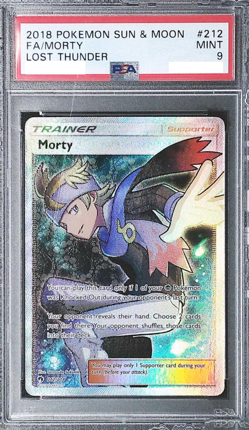 [PSA 9] 2018 Pokemon SUN &amp; MOON LOST THUNDER 212 FA/Morty