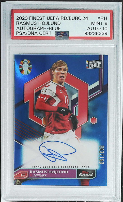 [PSA 8][AUTO 10]2023 FINEST UEFA RASMUS HOJLUND AUTO-BLUE #RH PSA/DNA 063/150