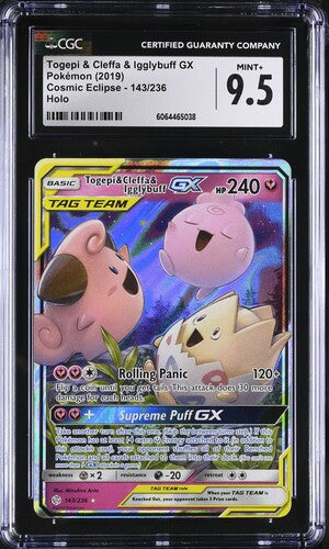 [CGC 9.5] 2019 POKEMON ENGLISH TAG TEAM TOGEPI&CLEFFA&IGGLYBUFF GX $143 HOLO