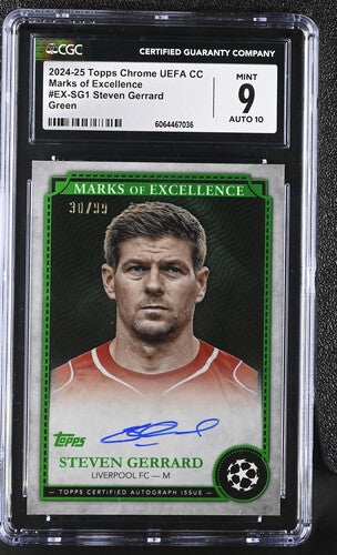 [CGC 9][AUTO 10] 2024-25 TOPPS CHROME UEFA STEVEN GERRARD ON CARD AUTO 30/99