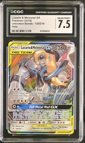 2019 POKEMON ENGLISH UNBROKEN BONDS LUCARIO & MELMETAL GX 120/214 HOLO
