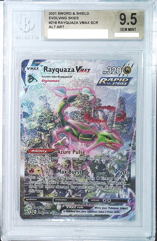 [BGS 9.5] 2021 Pokemon Sword &amp; Shield Evolving Skies 218 Rayquaza VMAX SCR ALT ART