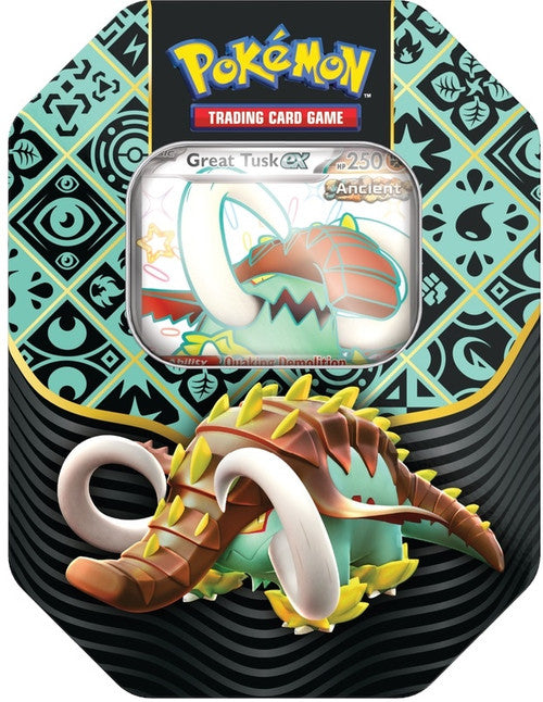 Pokemon TCG US version Scarlet &amp; Violet SV4.5 "Paldean Fates" Tin Great Tusk ex