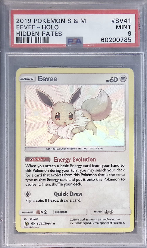 [PSA 9] 2019 POKEMON SUN & MOON HIDDEN FATES #SV41 EEVEE-HOLO HIDDEN FATES