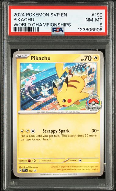 [PSA 8] 2024 POKEMON SVP EN-SV BLACK STAR PROMO #190 PIKACHU WORLD CHAMPIONSHIPS Item Grade