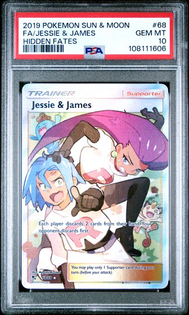 [PSA 10] 2019 POKEMON SUN & MOON HIDDEN FATES #68 FA/JESSIE & JAMES HIDDEN FATES