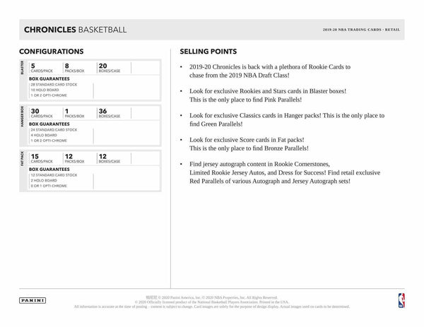 2019-20 Panini Chronicles Basketball Hanger Box - 皇巢卡店 Beehive Trading Card Shop