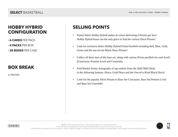 2021 Panini Select Basketball H2 Hobby Hybrid Box - 皇巢卡店 Beehive Trading Card Shop